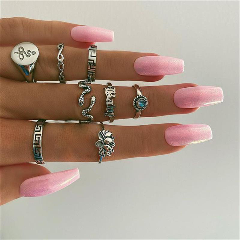 Vintage Popular Lotus Snake-shaped Ring 8-piece Diamond Set Ring Jewelry